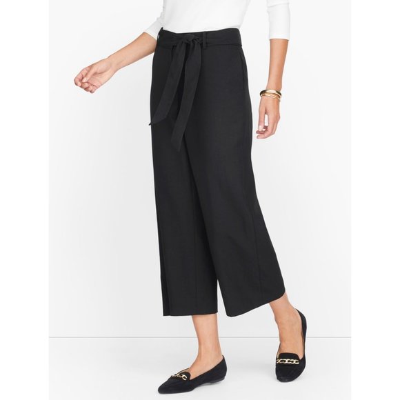 TALBOTS Pure Irish Linen Black Cropped High Rise Paperbag Pants - Picture 1 of 12
